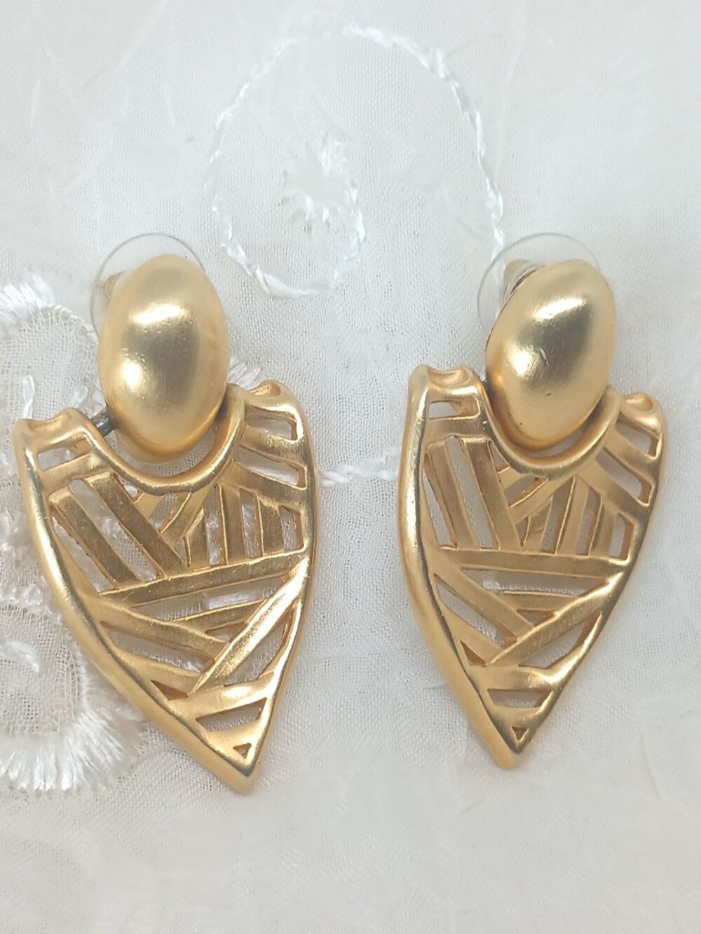 Vintage ANNE KLEIN Geometric Gold Tone Dangle Earrings ~Post Back - Picture 2 of 5